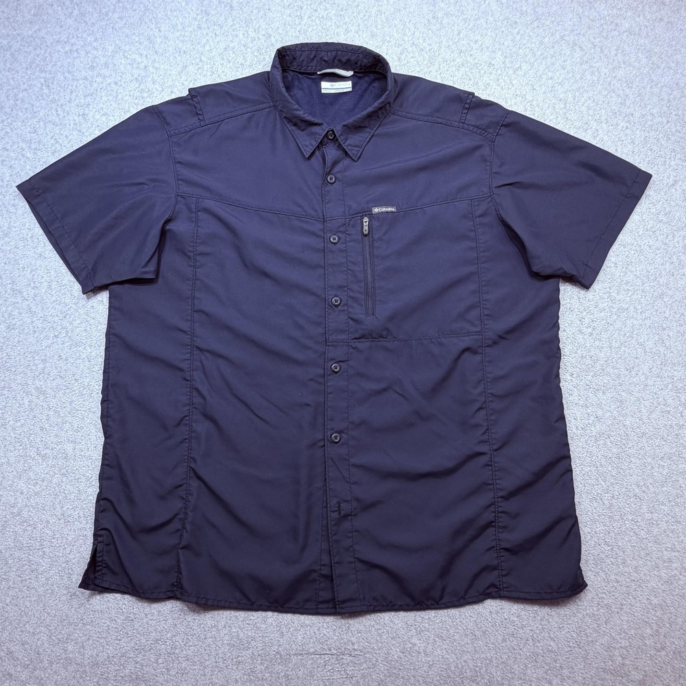 Columbia Kestrel Trail II Shirt Mens XL Blue Short Sleeve Vented Fishing Outdoor